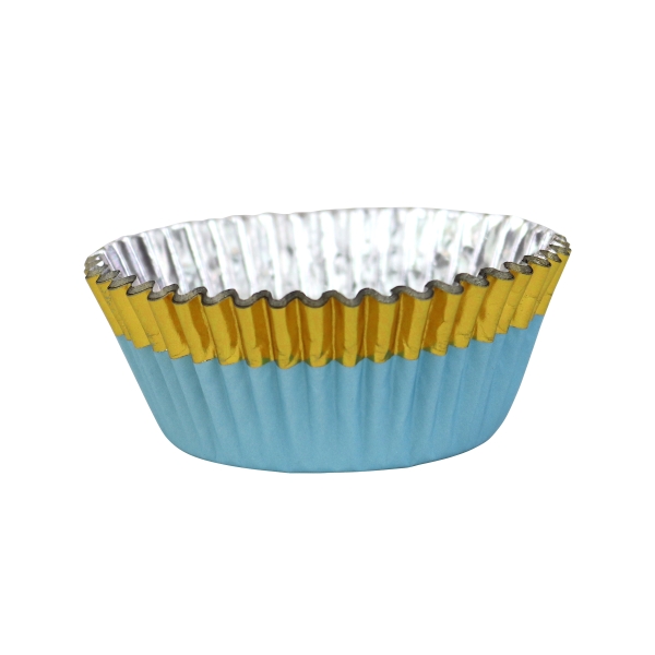 Cupcake Baking Cases - Blue with Gold Trim